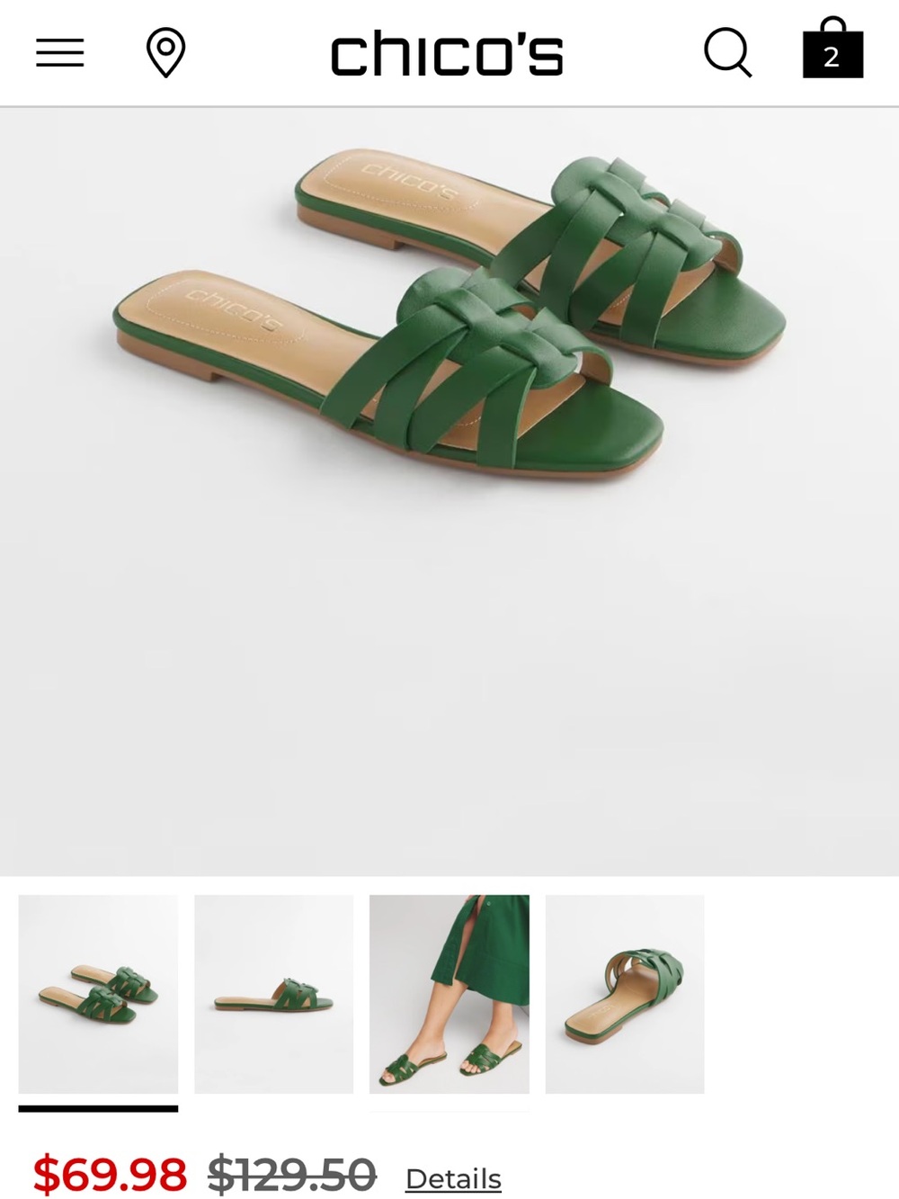 Chico's Braided Green Leather Slide - Picture 3 of 5